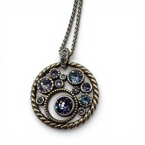 Brighton Illumina Silver Pendant Necklace Amethyst & Aquamarine Crystal 16”-18”